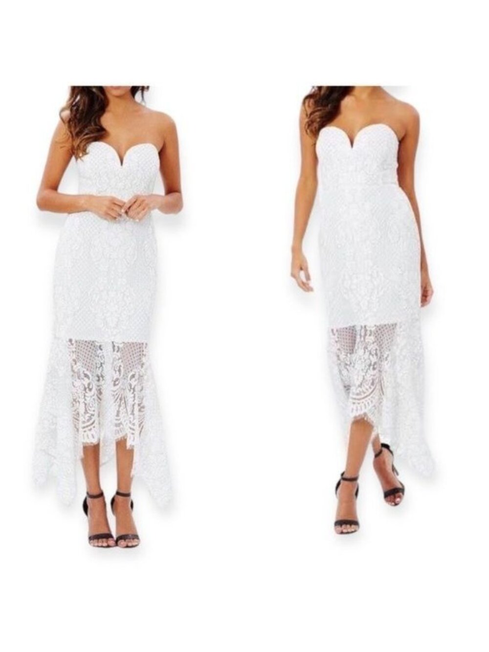 Shona Joy Shona Joy Lace Bustier Handkerchief Midi Dress, white, Size 10